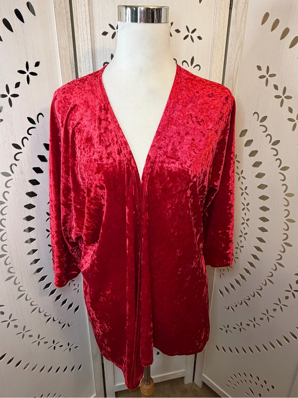 Red Velvet Open-Front Kimono